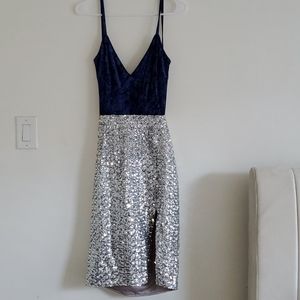 Blue velvet & Silver sequence dress